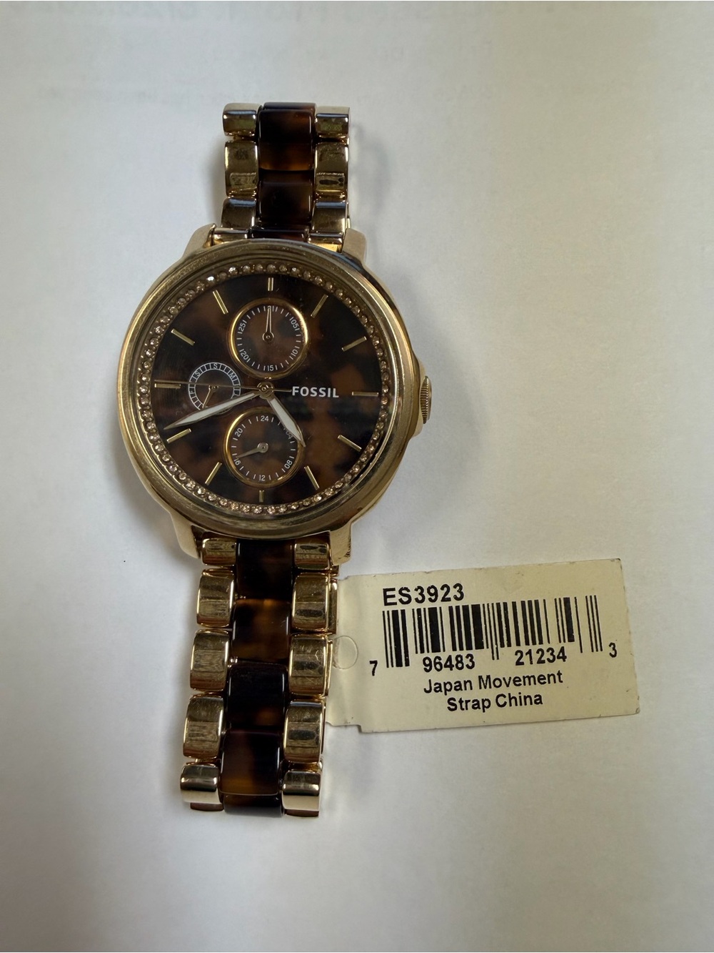 New Women’s Fossil Gold and Brown Tortoiseshell Multi-Function Watch
